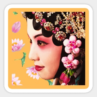 Chinese Opera Star with Lotus Flowers Custard Yellow- Hong Kong Retro Sticker